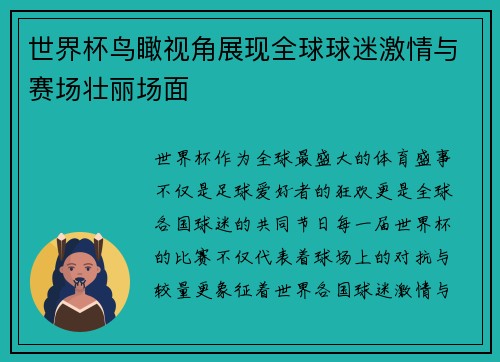 世界杯鸟瞰视角展现全球球迷激情与赛场壮丽场面